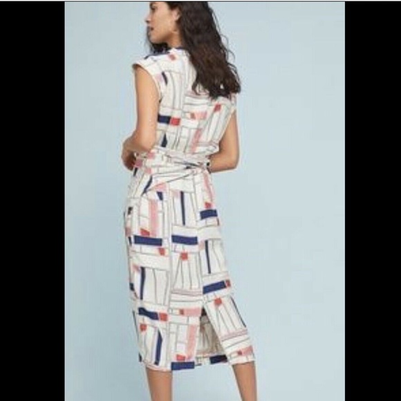 Anthropologie ivory blue red pink Silk WrapDress S - Picture 2 of 4